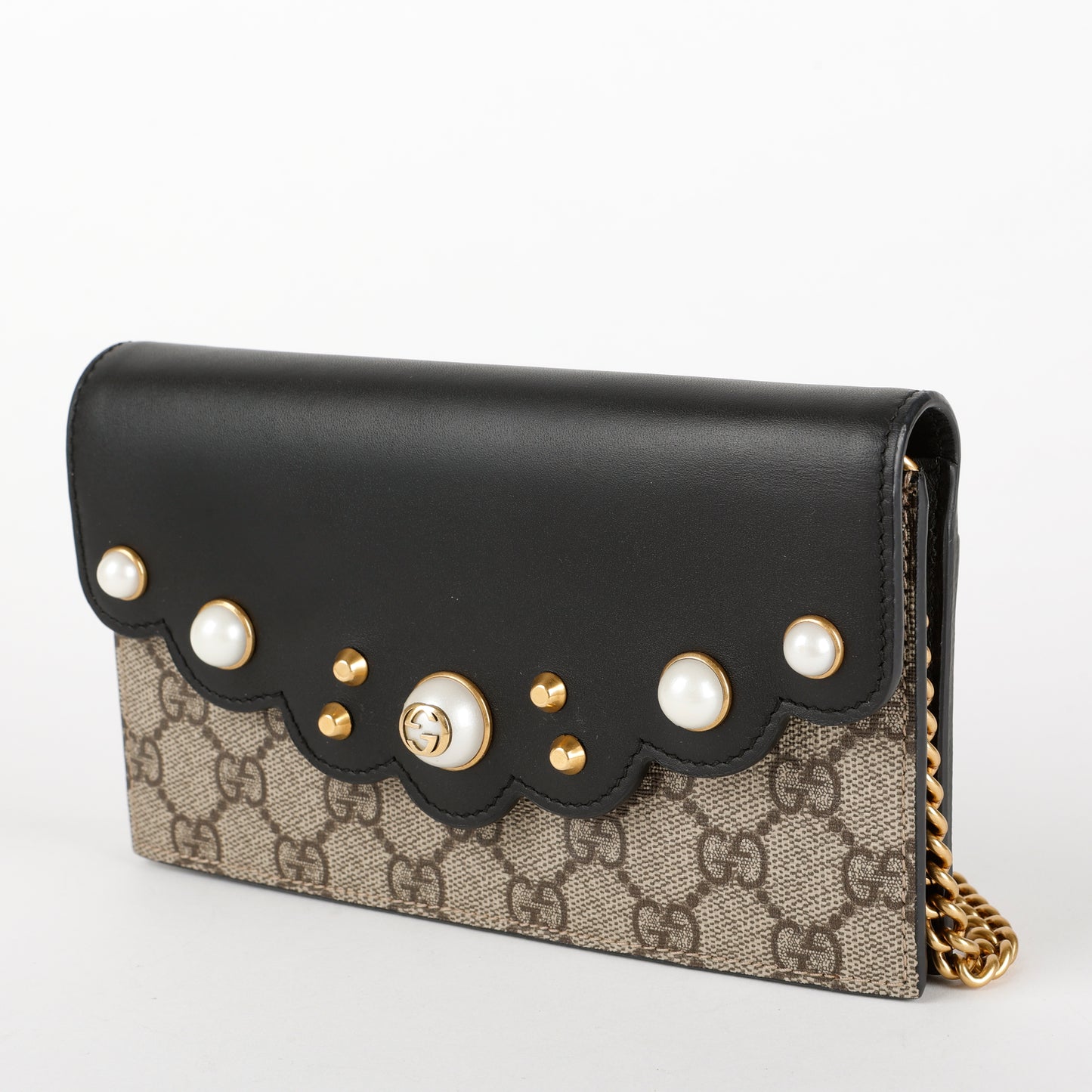 GG Pearl Wallet On Chain, Black/Canvas