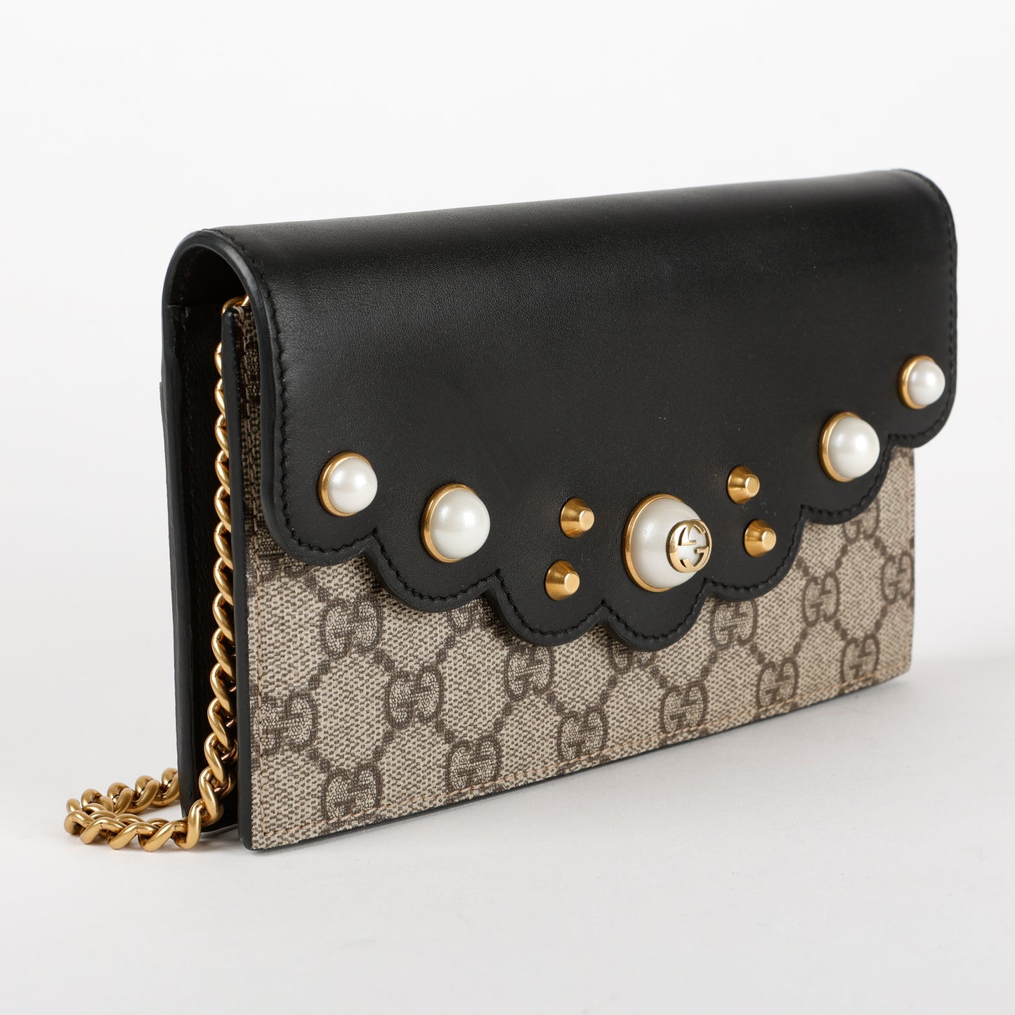 GG Pearl Wallet On Chain, Black/Canvas