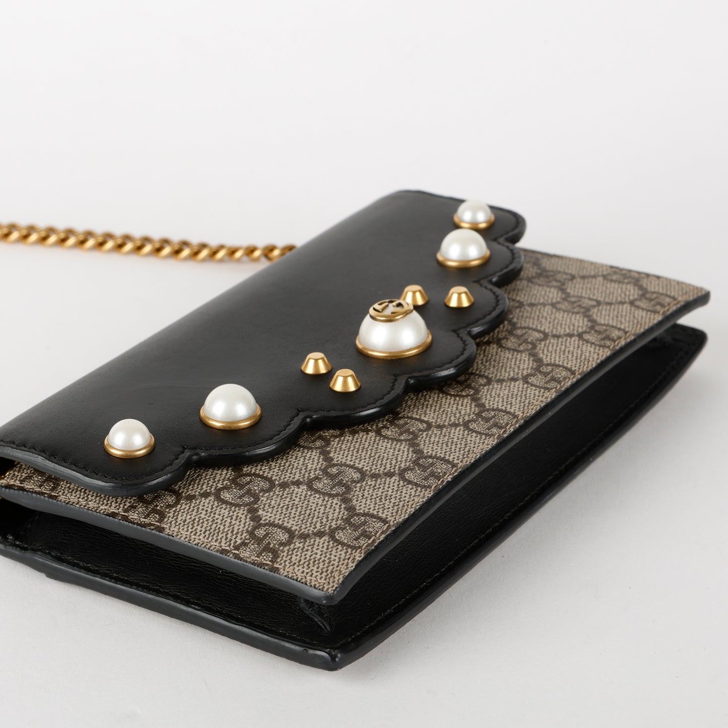 GG Pearl Wallet On Chain, Black/Canvas