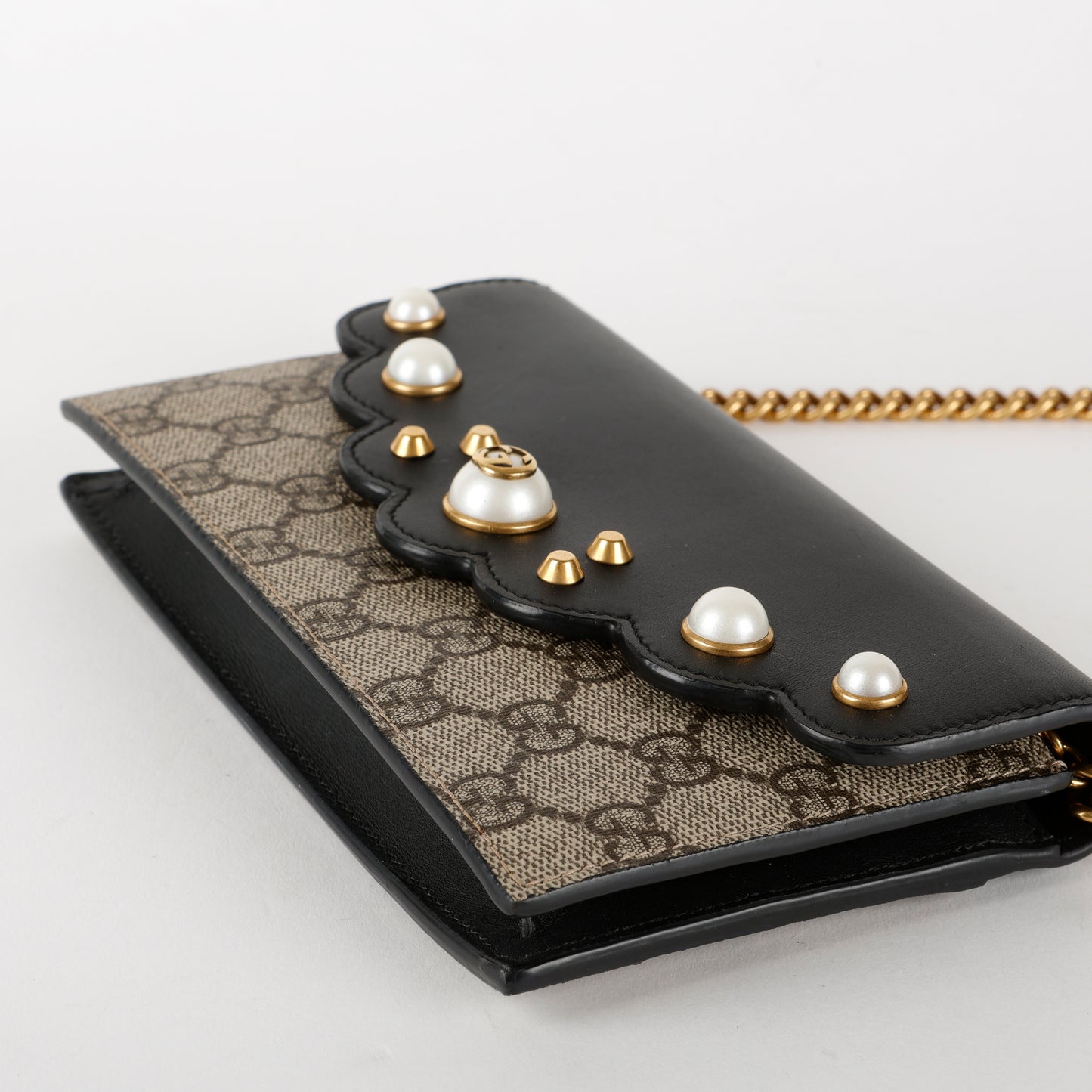 GG Pearl Wallet On Chain, Black/Canvas