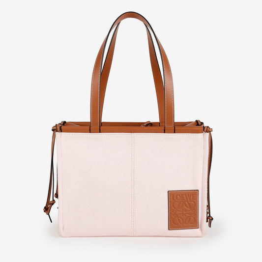 Cushion Shoulder Tote Pink Toile/Brown Calfskin