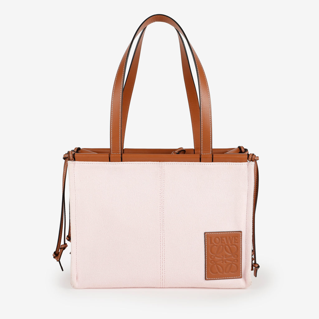 Cushion Shoulder Tote Pink Toile/Brown Calfskin