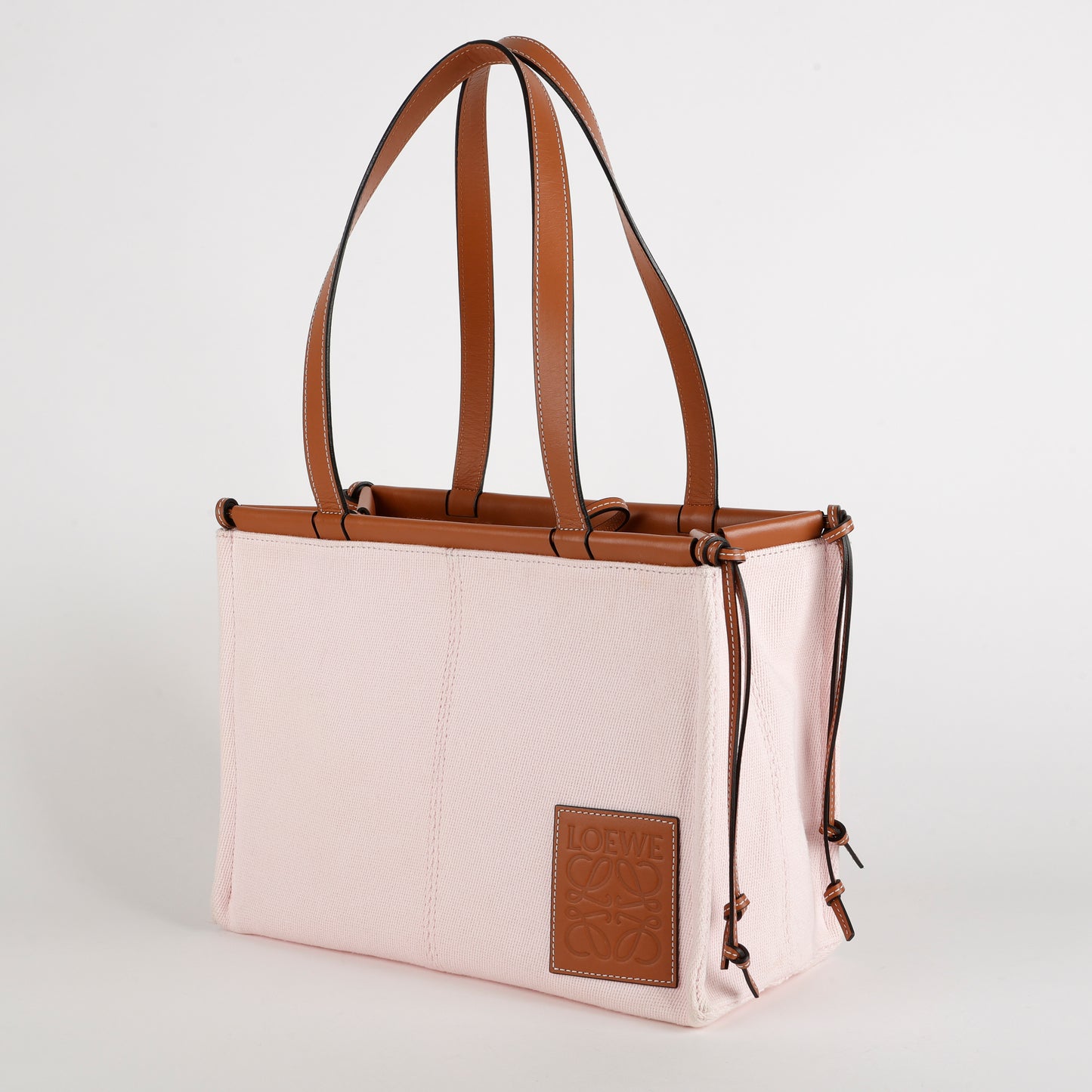 Cushion Shoulder Tote Pink Toile/Brown Calfskin
