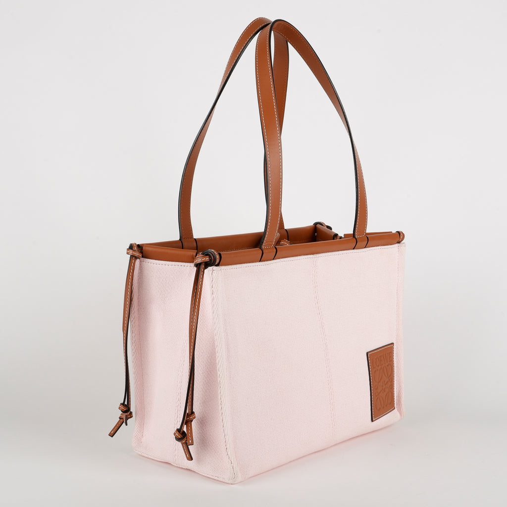 Cushion Shoulder Tote Pink Toile/Brown Calfskin