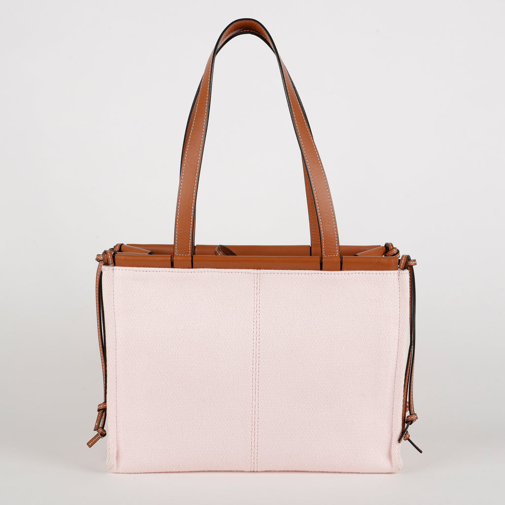 Cushion Shoulder Tote Pink Toile/Brown Calfskin