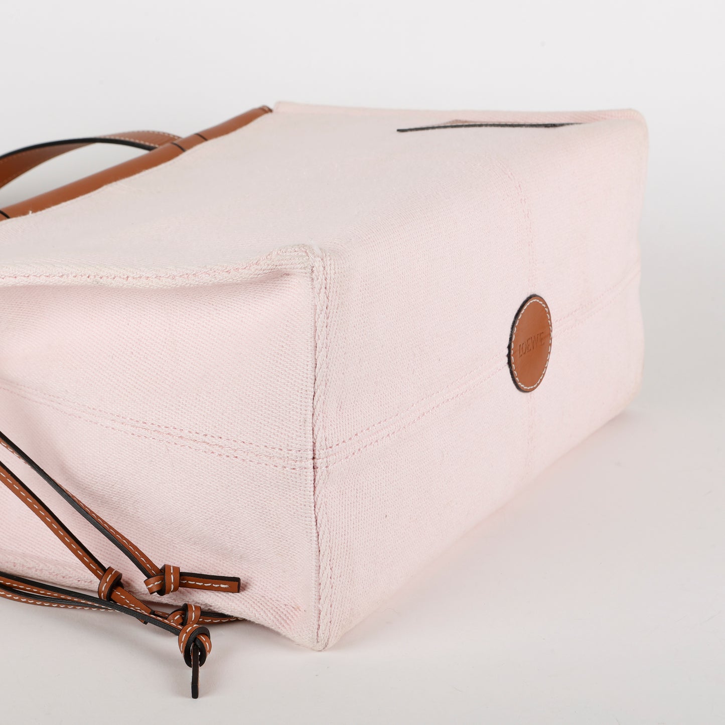 Cushion Shoulder Tote Pink Toile/Brown Calfskin