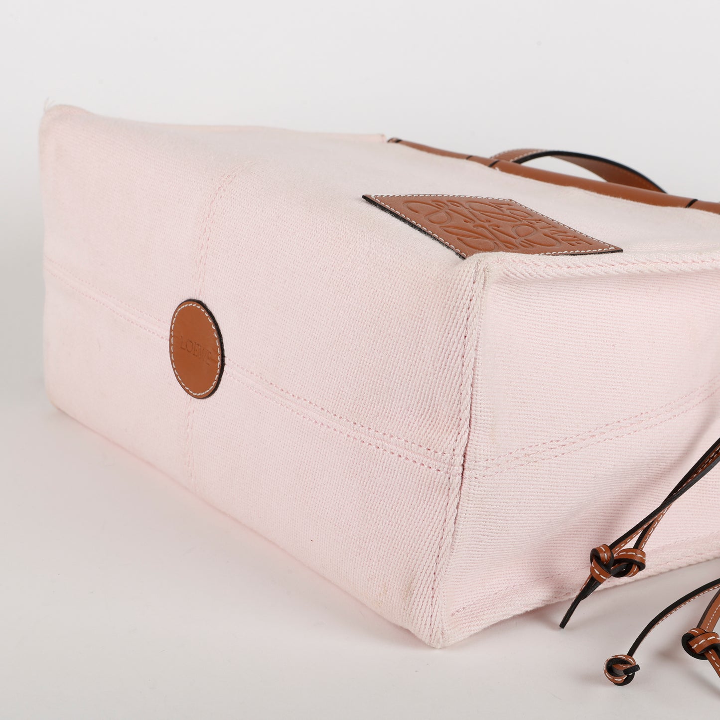 Cushion Shoulder Tote Pink Toile/Brown Calfskin