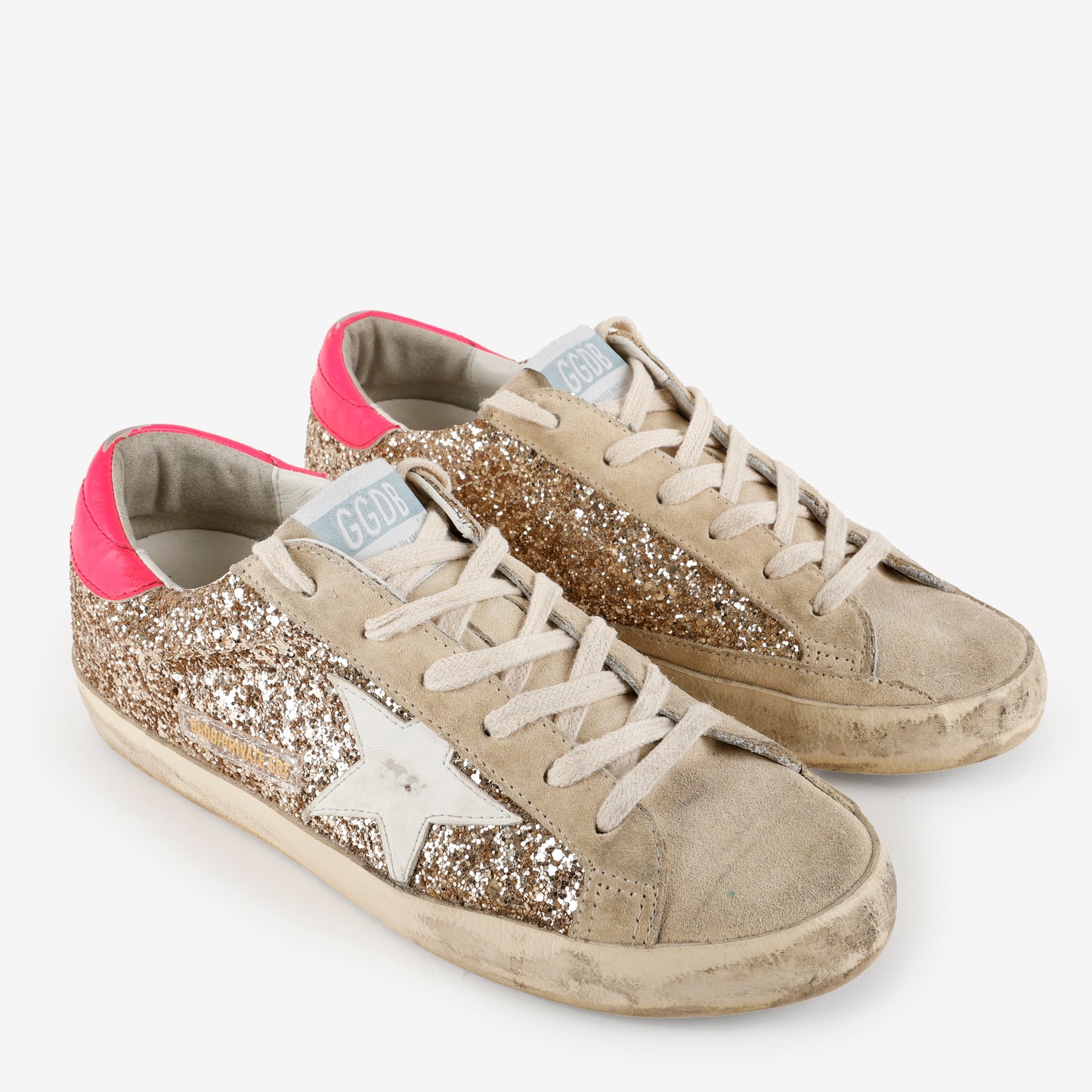 Superstar Glitter Low-Top Sneakers, Gold/Pink