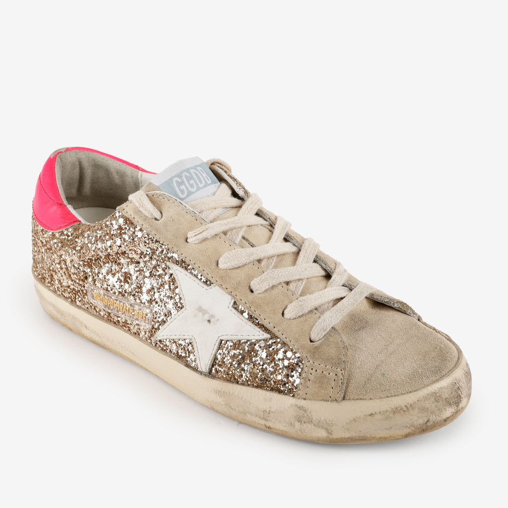 Superstar Glitter Low-Top Sneakers, Gold/Pink