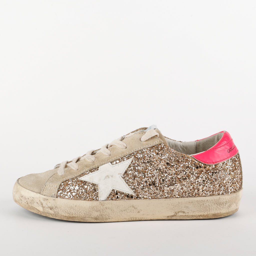 Superstar Glitter Low-Top Sneakers, Gold/Pink