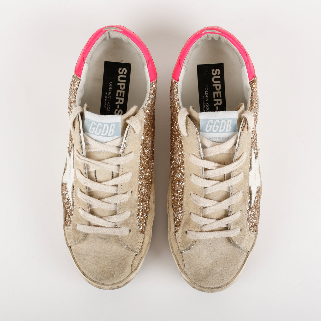 Superstar Glitter Low-Top Sneakers, Gold/Pink