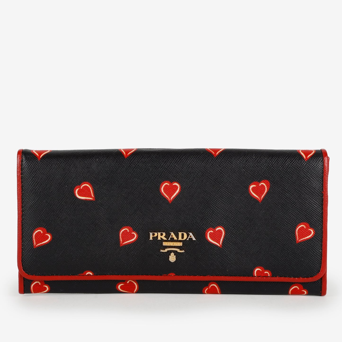 Heart Long Snap Wallet, Black Saffiano