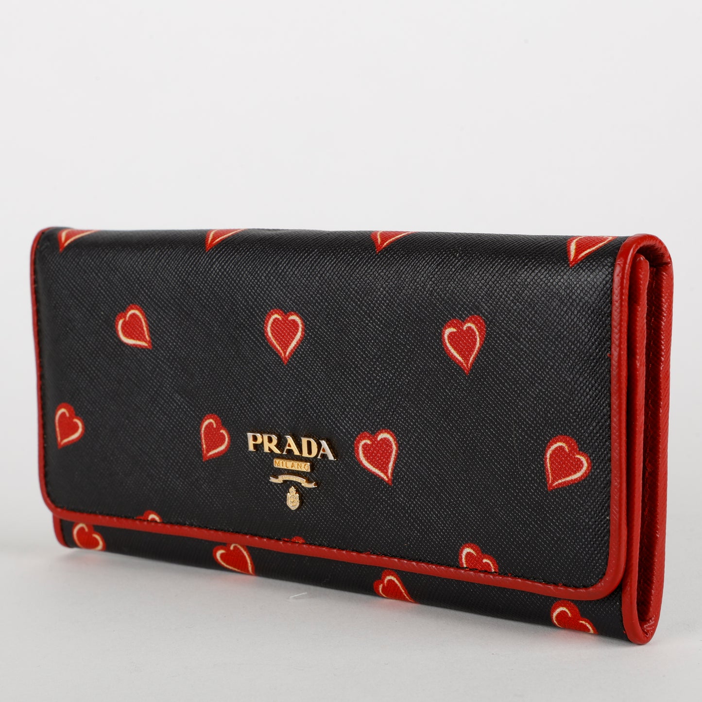 Heart Long Snap Wallet, Black Saffiano