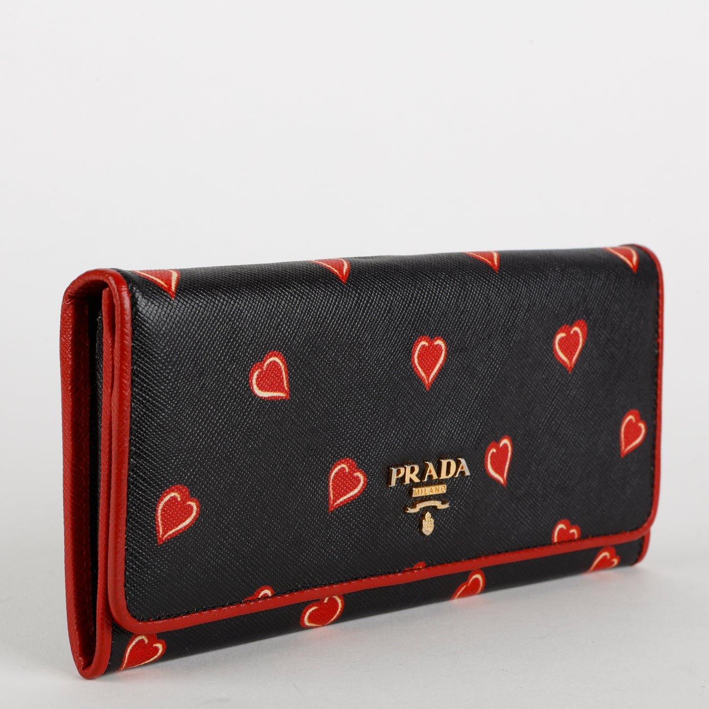 Heart Long Snap Wallet, Black Saffiano
