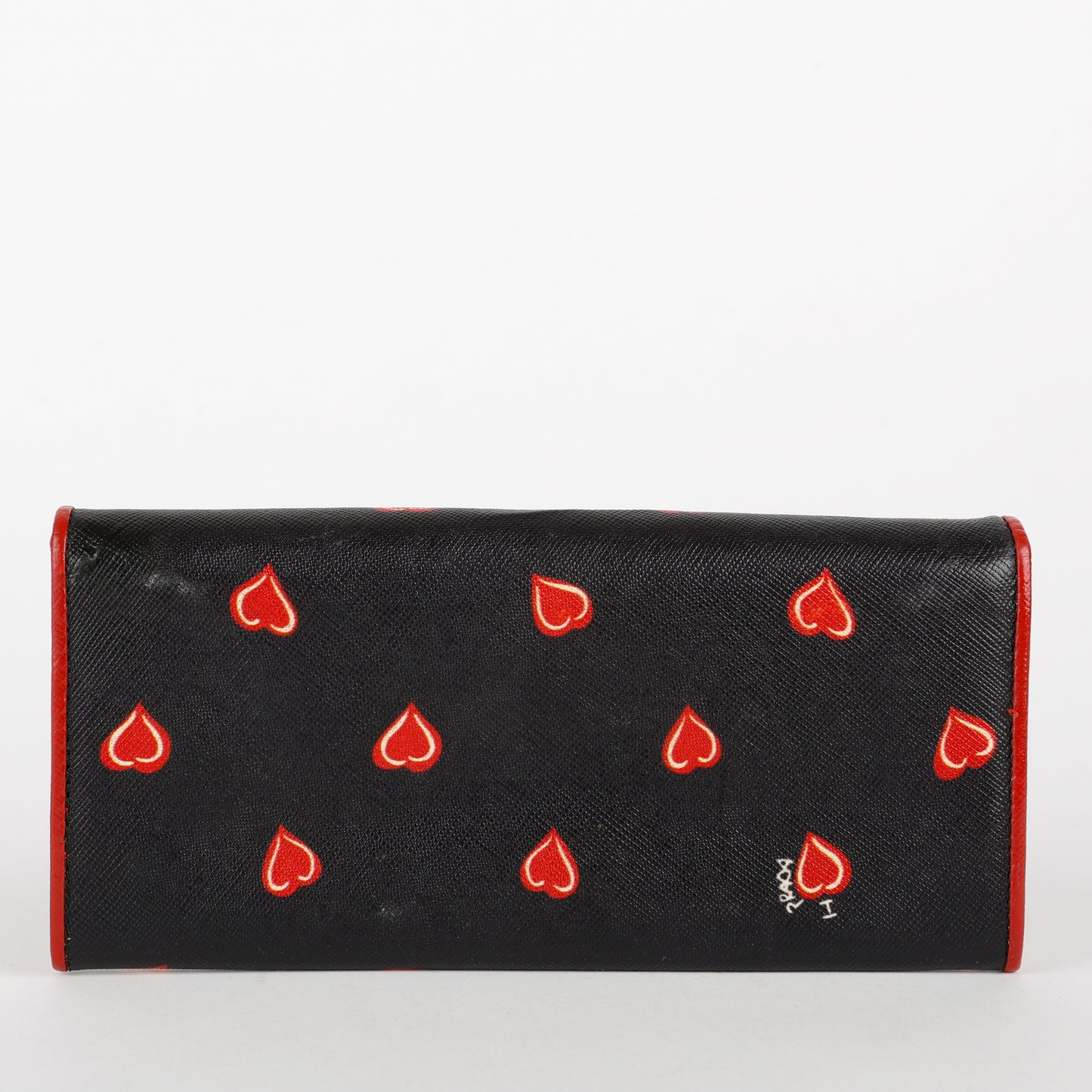 Heart Long Snap Wallet, Black Saffiano