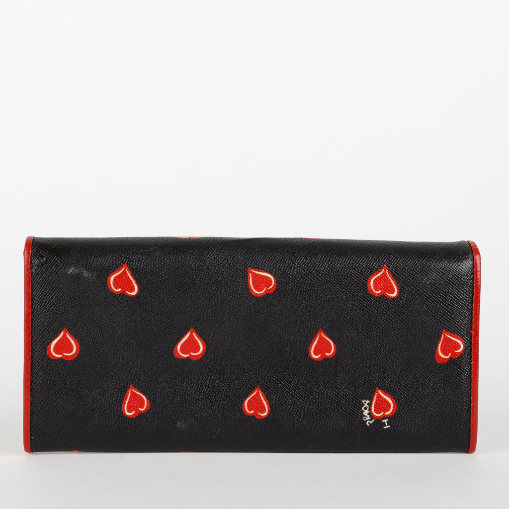 Heart Long Snap Wallet, Black Saffiano
