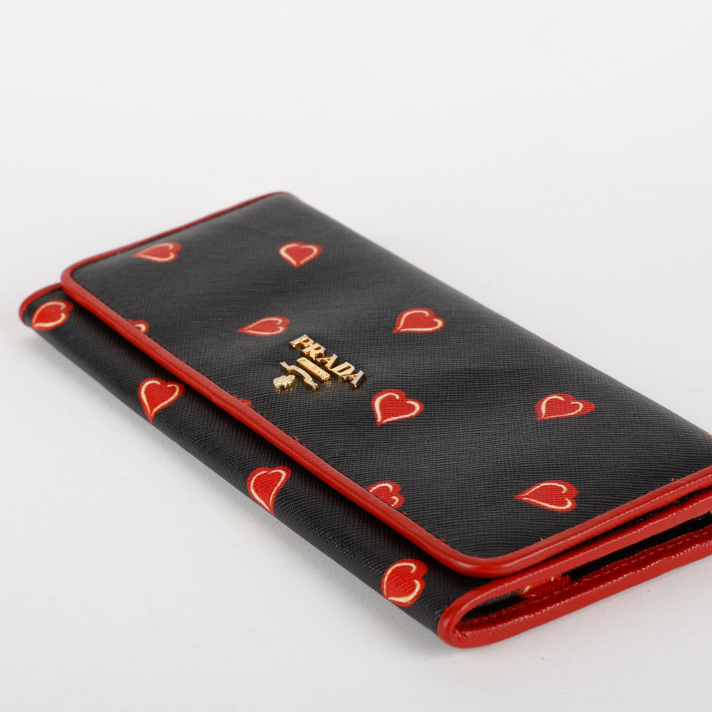 Heart Long Snap Wallet, Black Saffiano