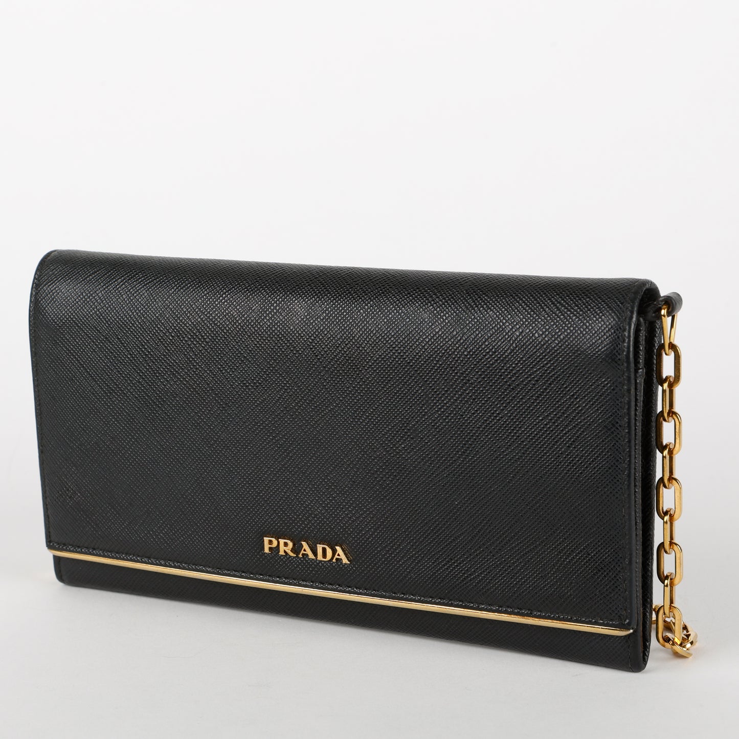 Metal Oro Wallet on Chain, Black Saffiano GHW