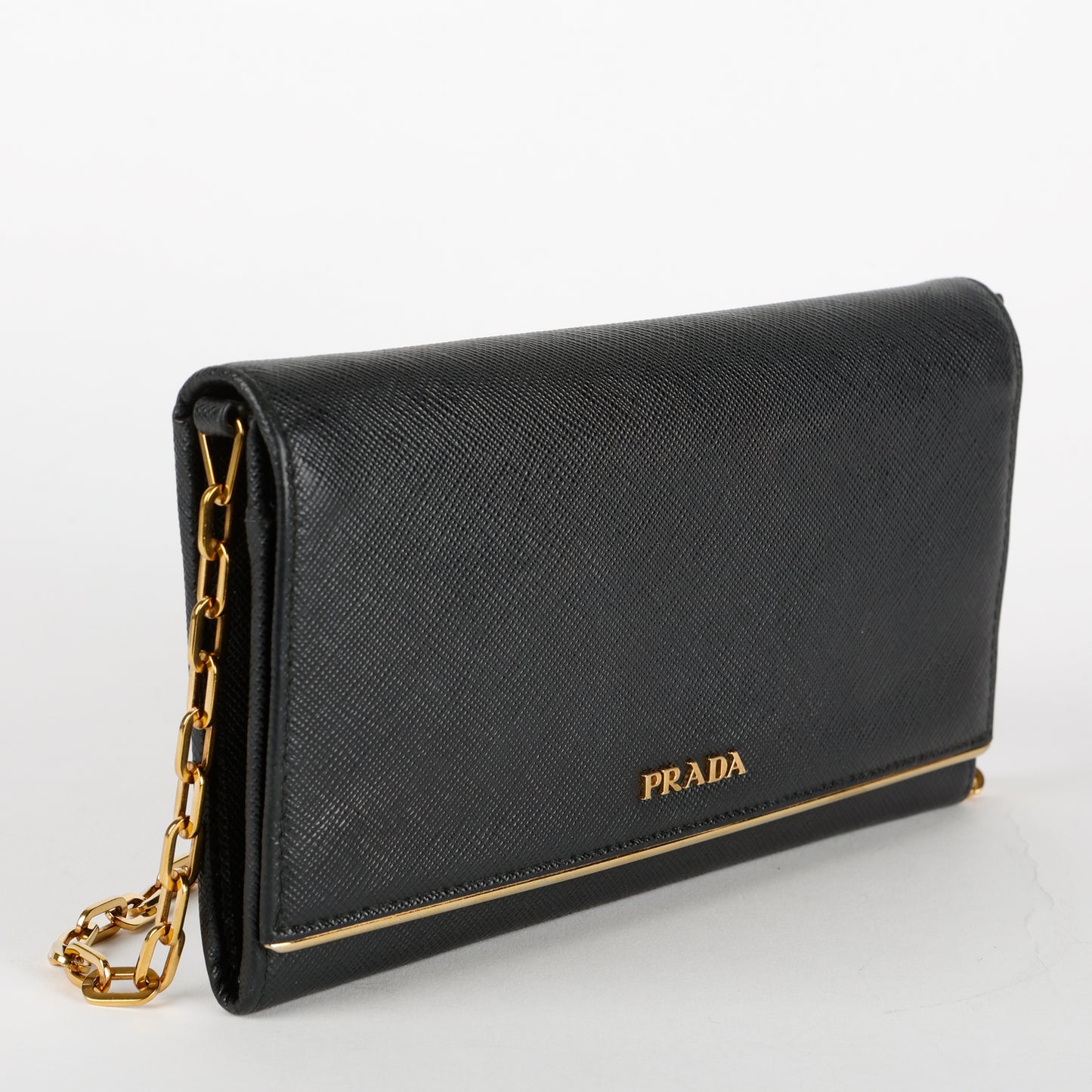 Metal Oro Wallet on Chain, Black Saffiano GHW