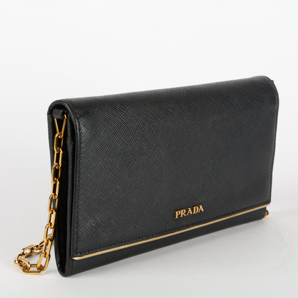 Metal Oro Wallet on Chain, Black Saffiano GHW