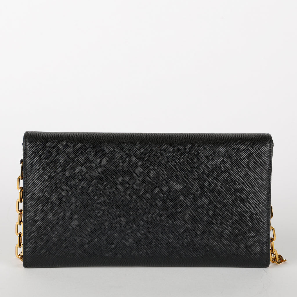 Metal Oro Wallet on Chain, Black Saffiano GHW