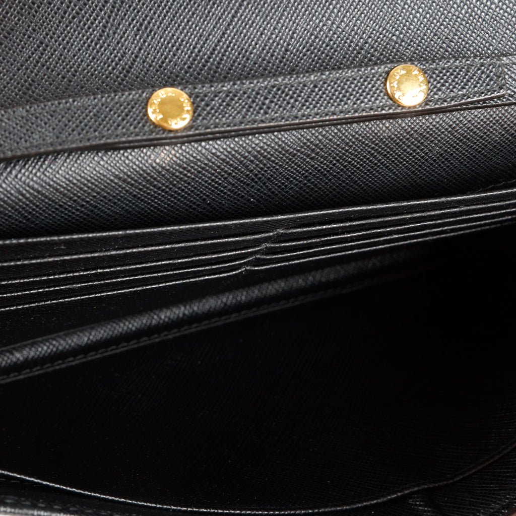 Metal Oro Wallet on Chain, Black Saffiano GHW