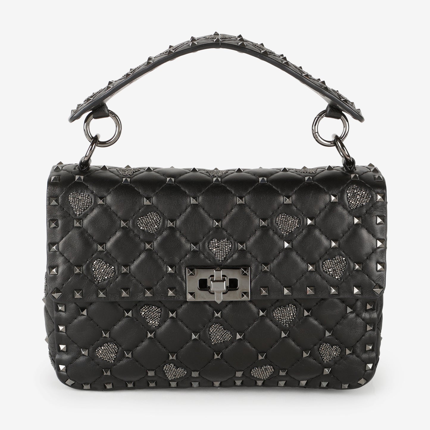 Medium Craquele Heart Rockstud Spike Bag, Black SHW (C)