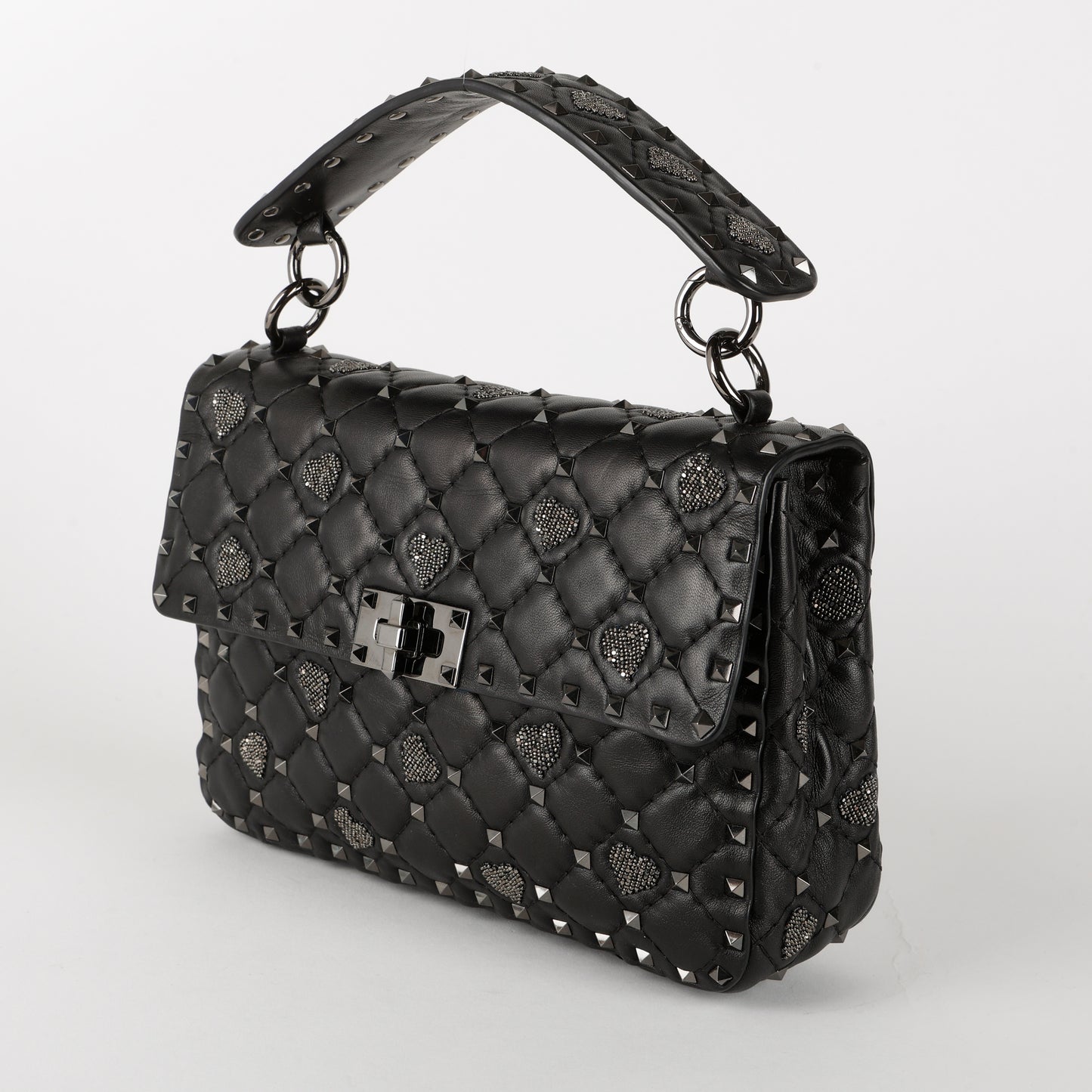 Medium Craquele Heart Rockstud Spike Bag, Black SHW (C)
