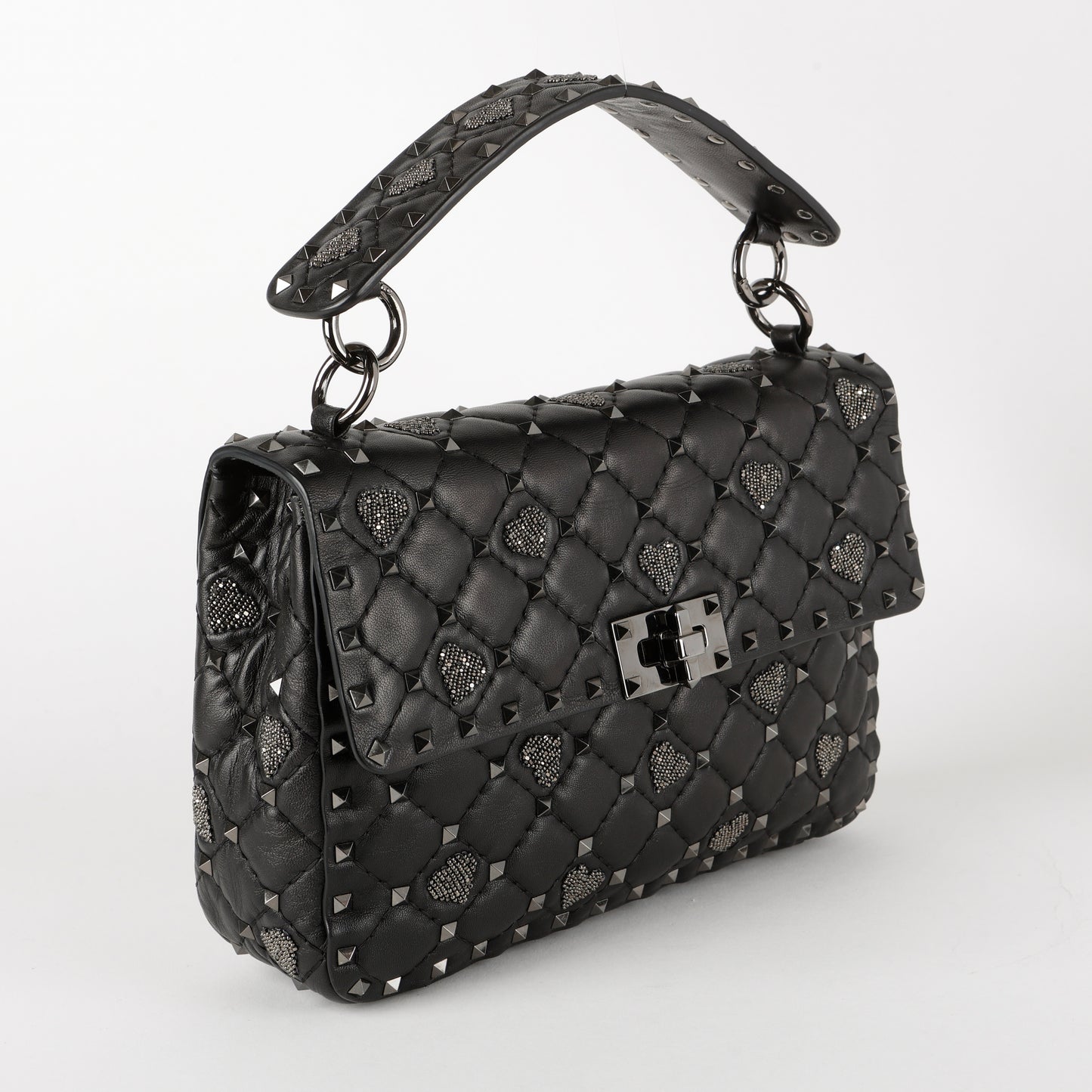 Medium Craquele Heart Rockstud Spike Bag, Black SHW (C)