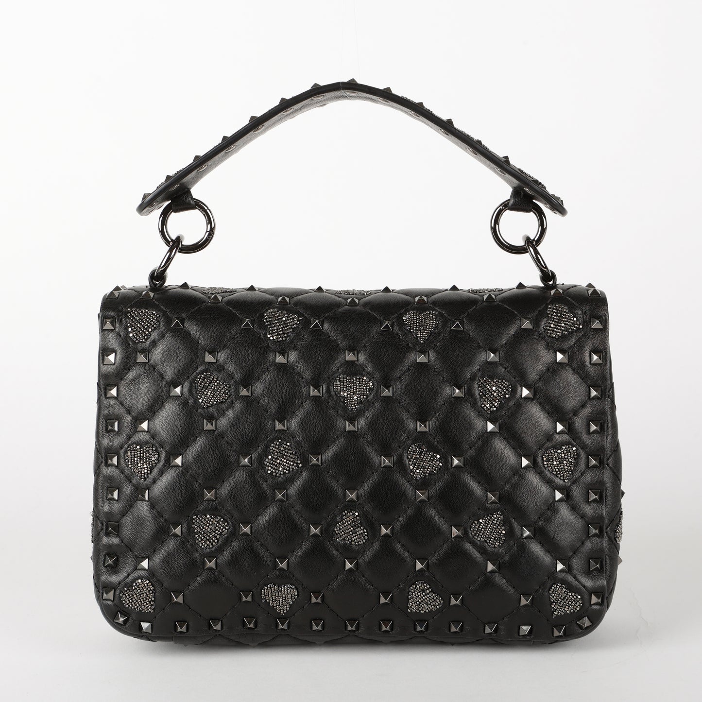 Medium Craquele Heart Rockstud Spike Bag, Black SHW (C)