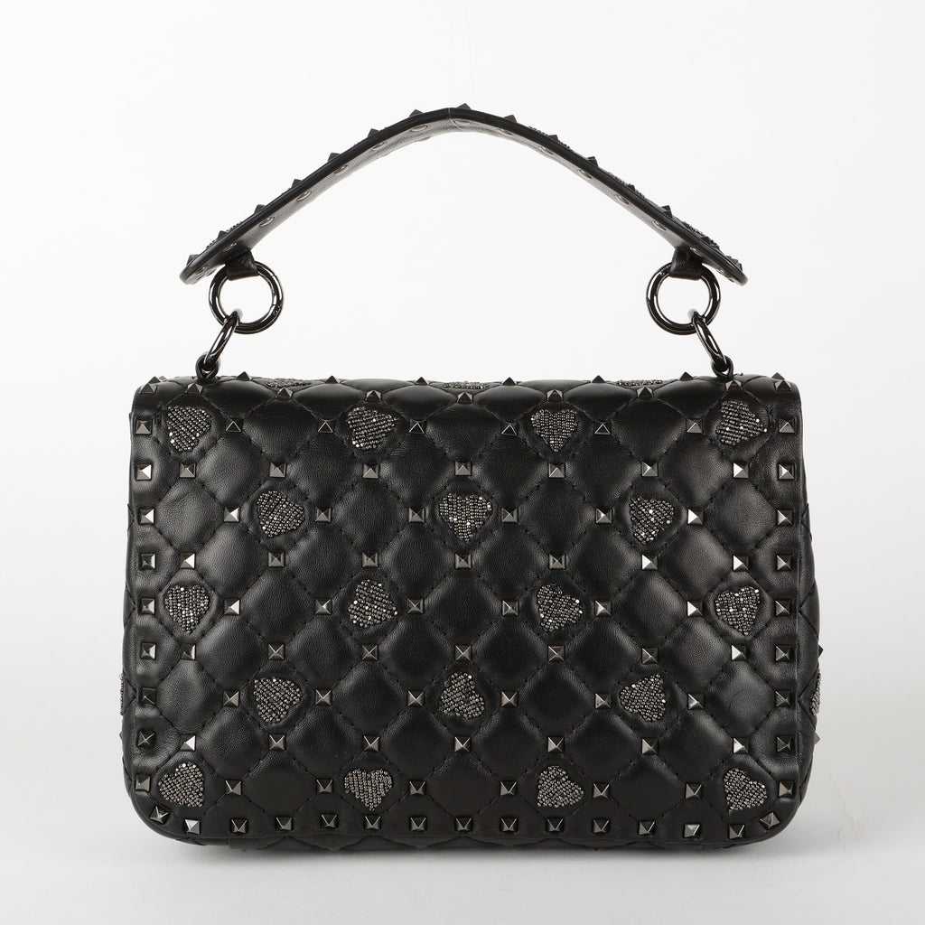 Medium Craquele Heart Rockstud Spike Bag, Black SHW (C)