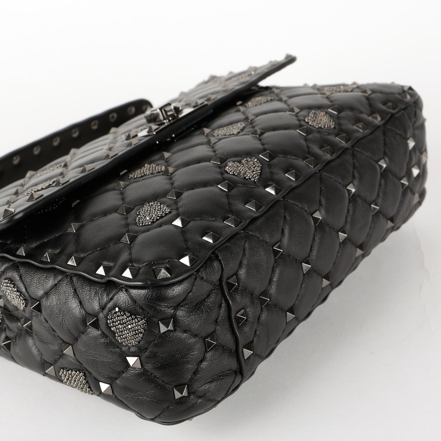 Medium Craquele Heart Rockstud Spike Bag, Black SHW (C)
