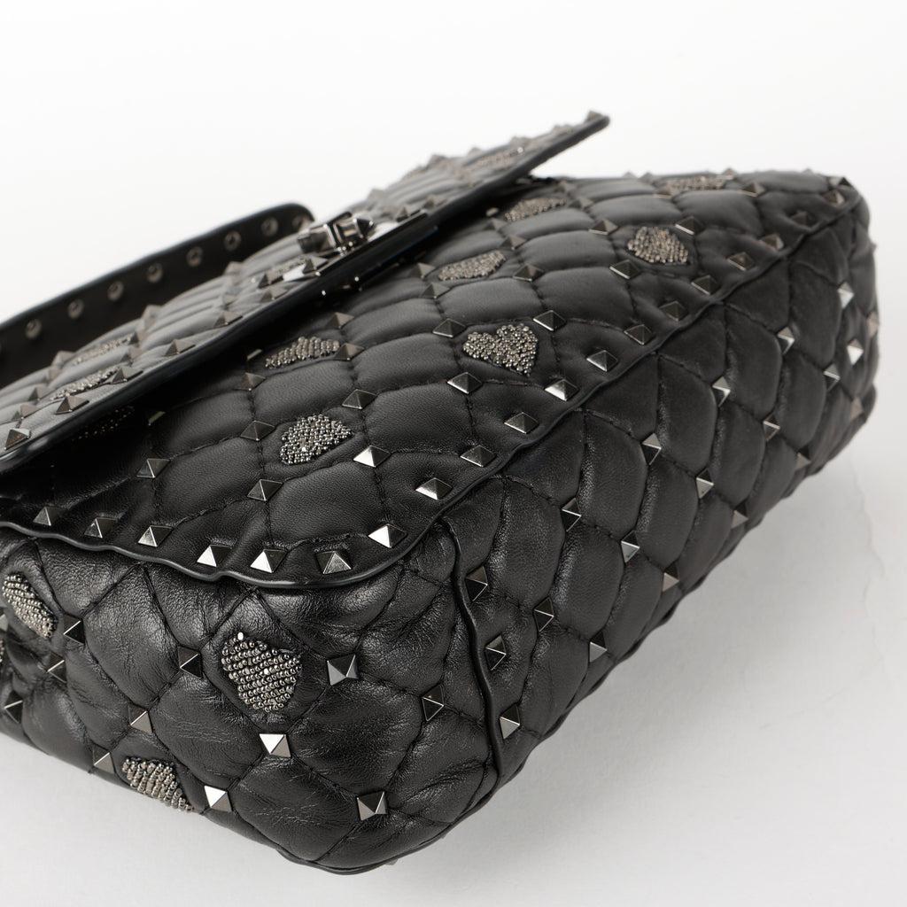 Medium Craquele Heart Rockstud Spike Bag, Black SHW (C)