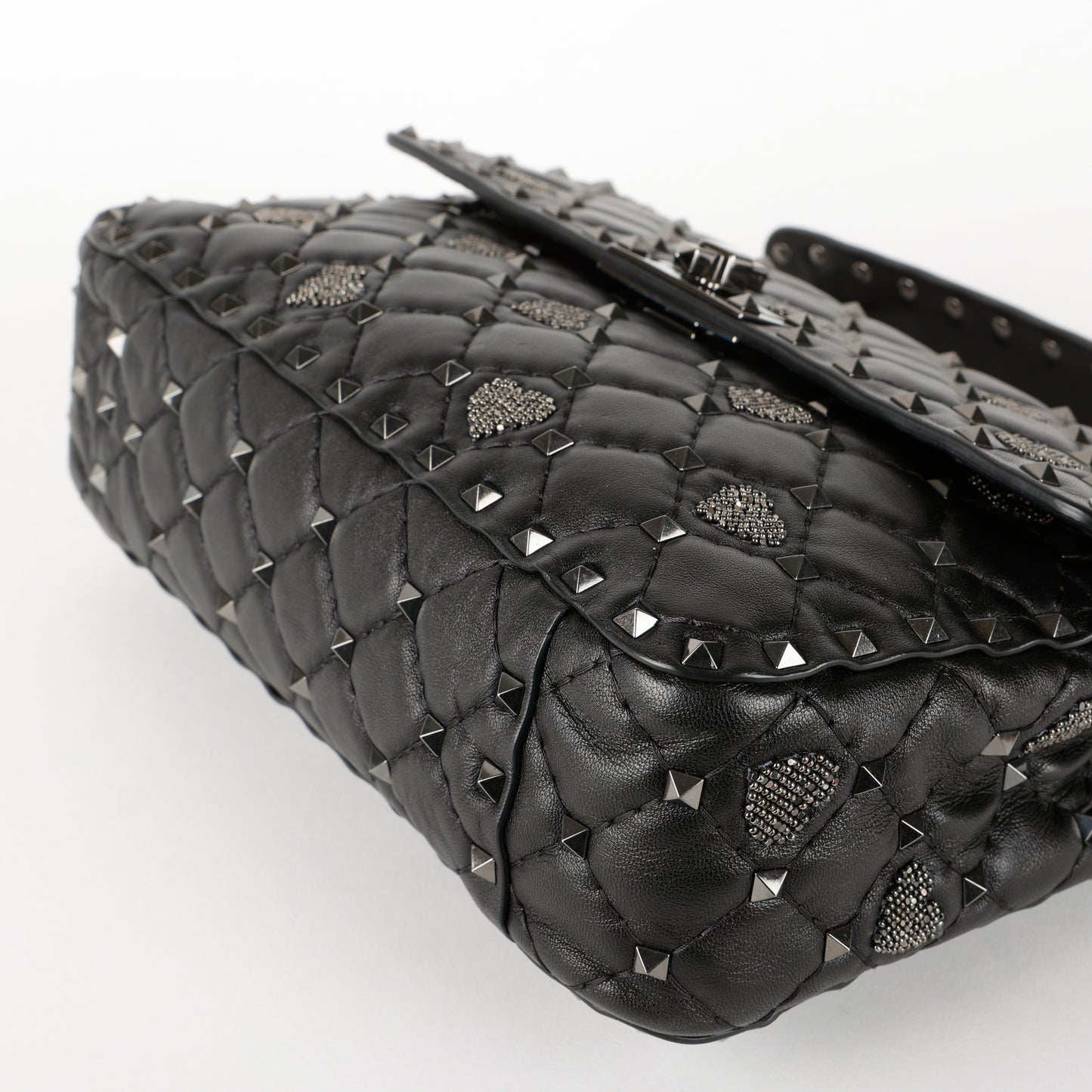 Medium Craquele Heart Rockstud Spike Bag, Black SHW (C)