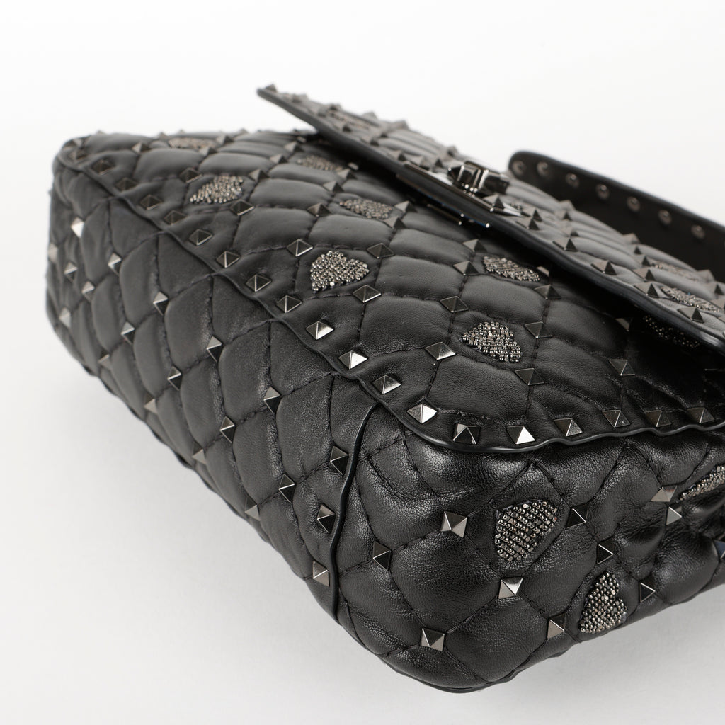 Medium Craquele Heart Rockstud Spike Bag, Black SHW (C)