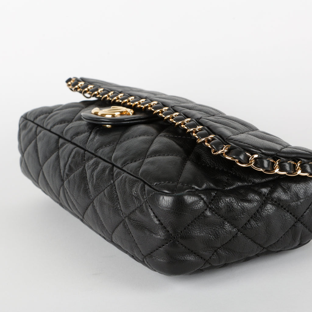 Medium Chain Me Flap Bag, Black Lamsbkin