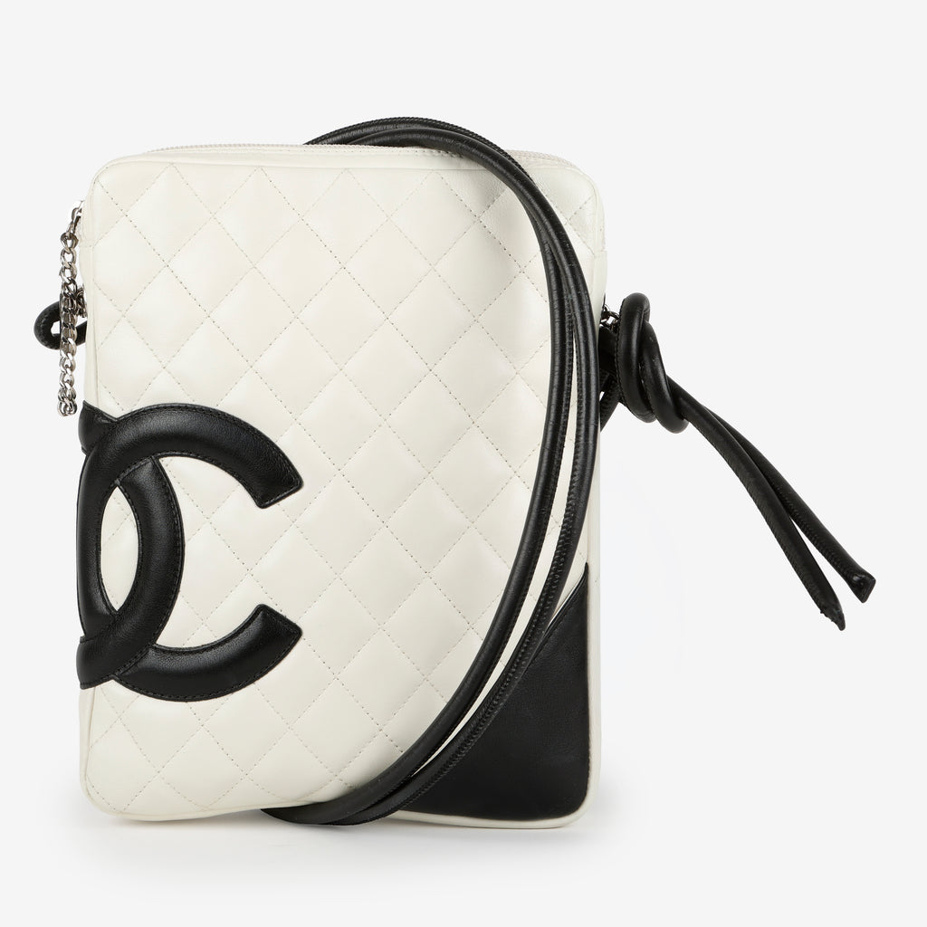 Small Cambon Crossbody Bag, White & Black Lambskin