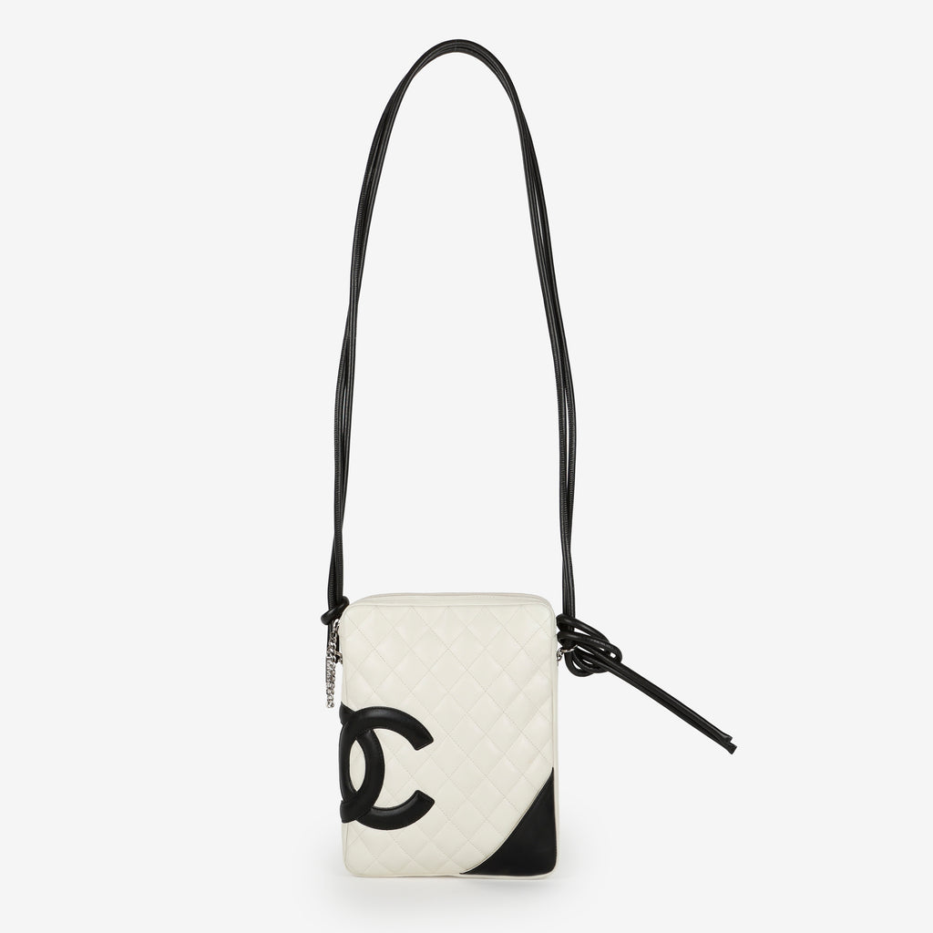 Small Cambon Crossbody Bag, White & Black Lambskin