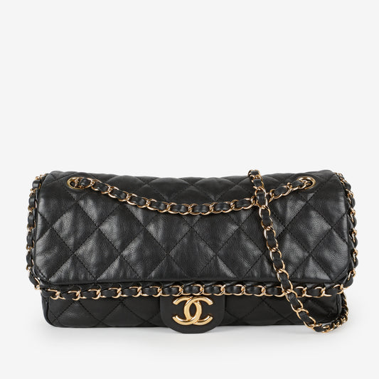 Medium Chain Me Flap Bag, Black Lamsbkin