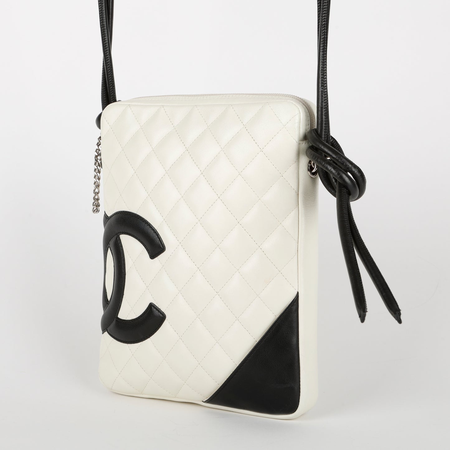 Small Cambon Crossbody Bag, White & Black Lambskin