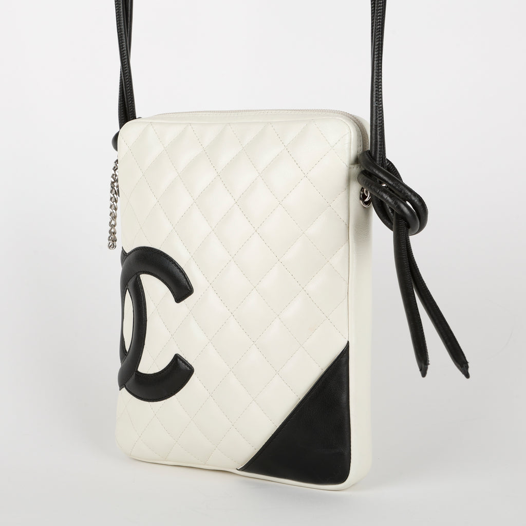 Small Cambon Crossbody Bag, White & Black Lambskin