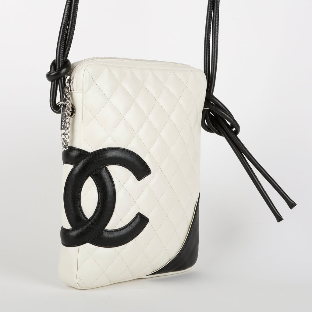 Small Cambon Crossbody Bag, White & Black Lambskin