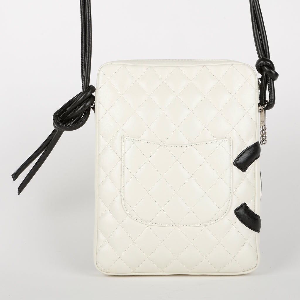 Small Cambon Crossbody Bag, White & Black Lambskin