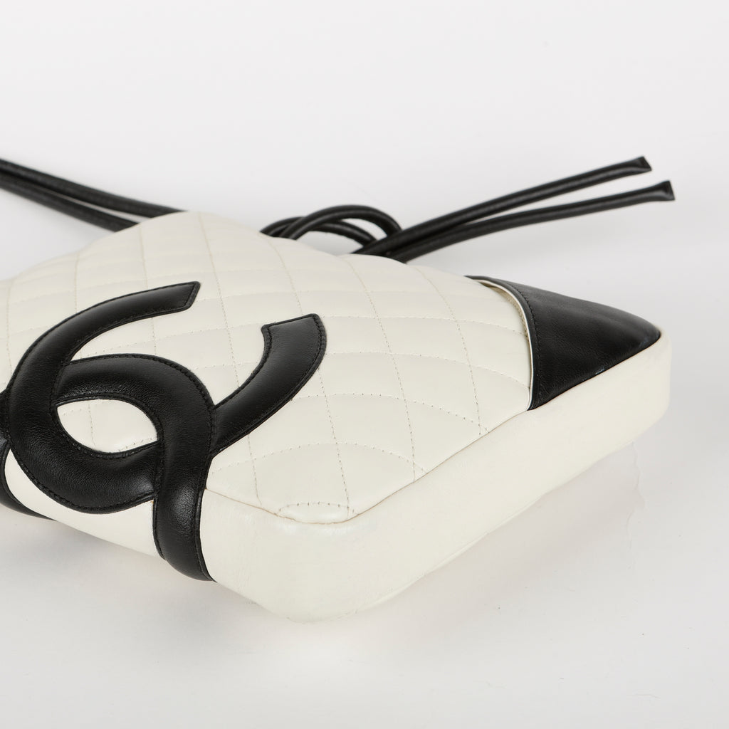 Small Cambon Crossbody Bag, White & Black Lambskin