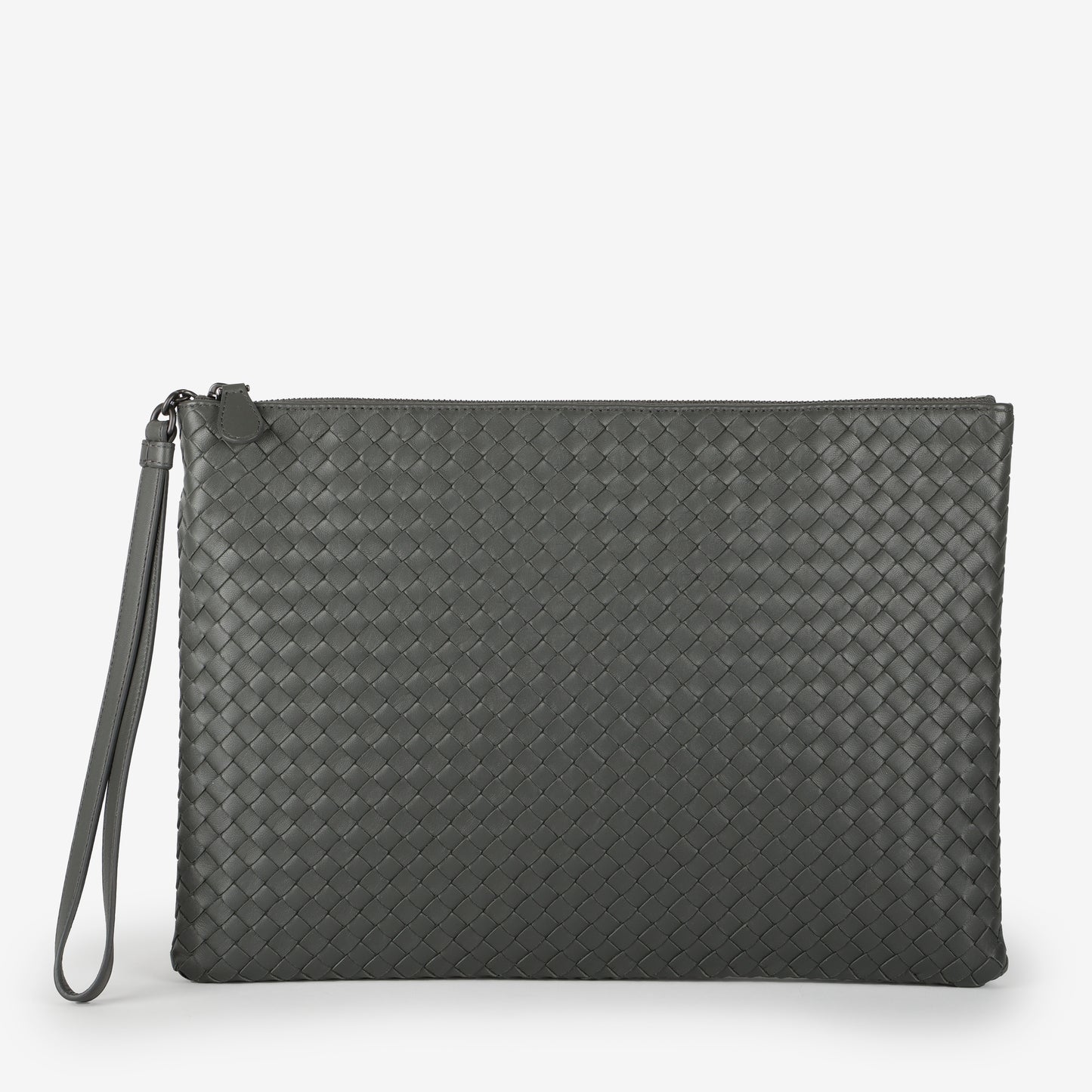Large Intrecciato Zipped Wristlet, Grey