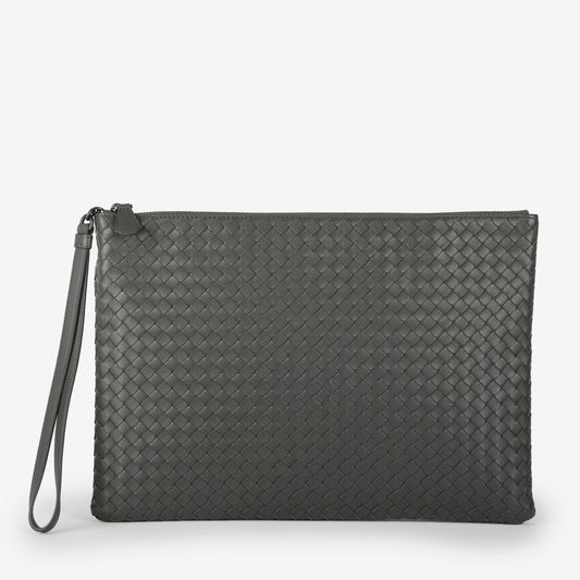Large Intrecciato Zipped Wristlet, Grey