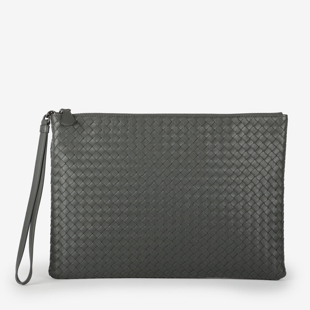 Large Intrecciato Zipped Wristlet, Grey
