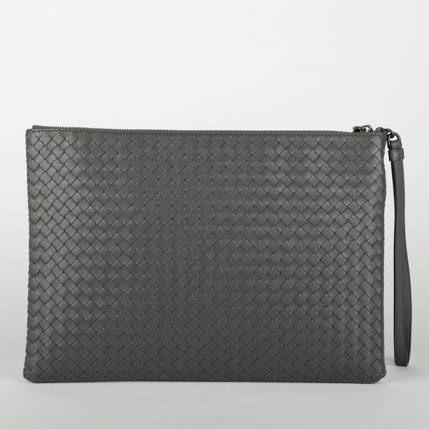 Large Intrecciato Zipped Wristlet, Grey