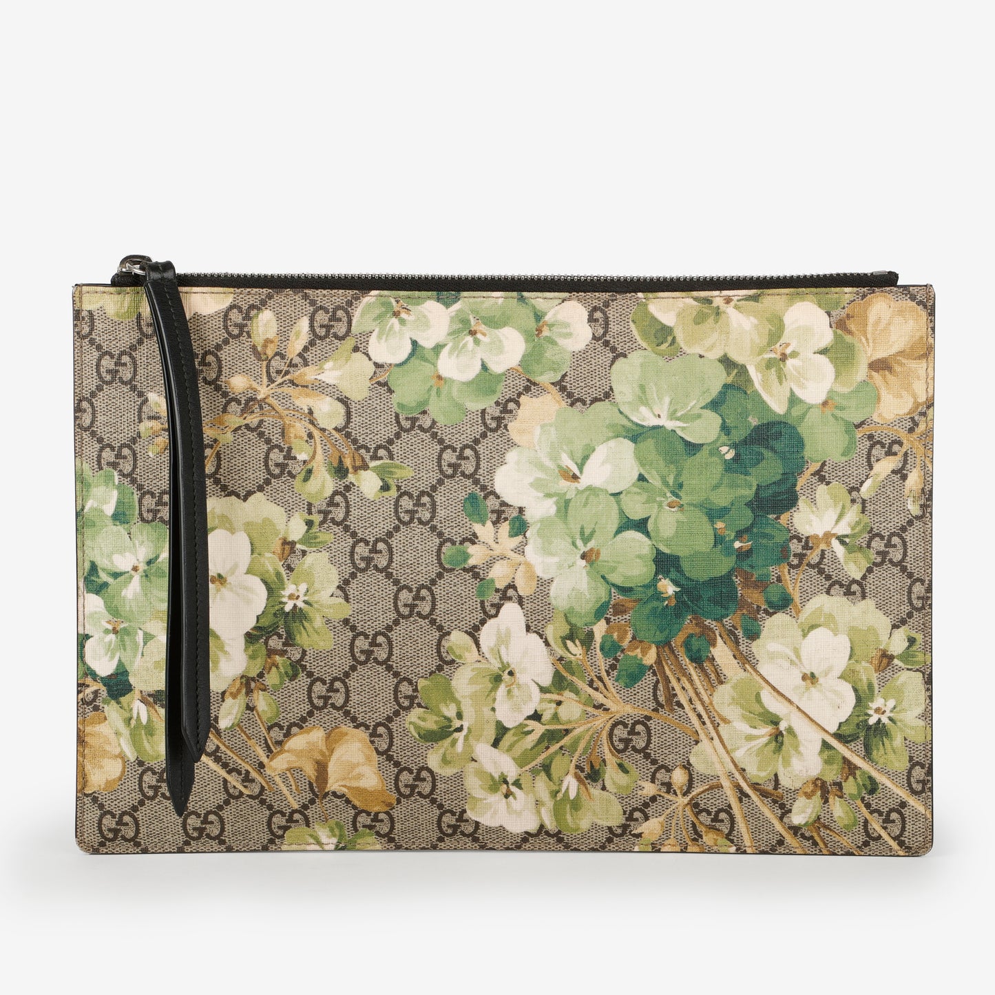 Large GG Blooms Zipped Pouch, Green