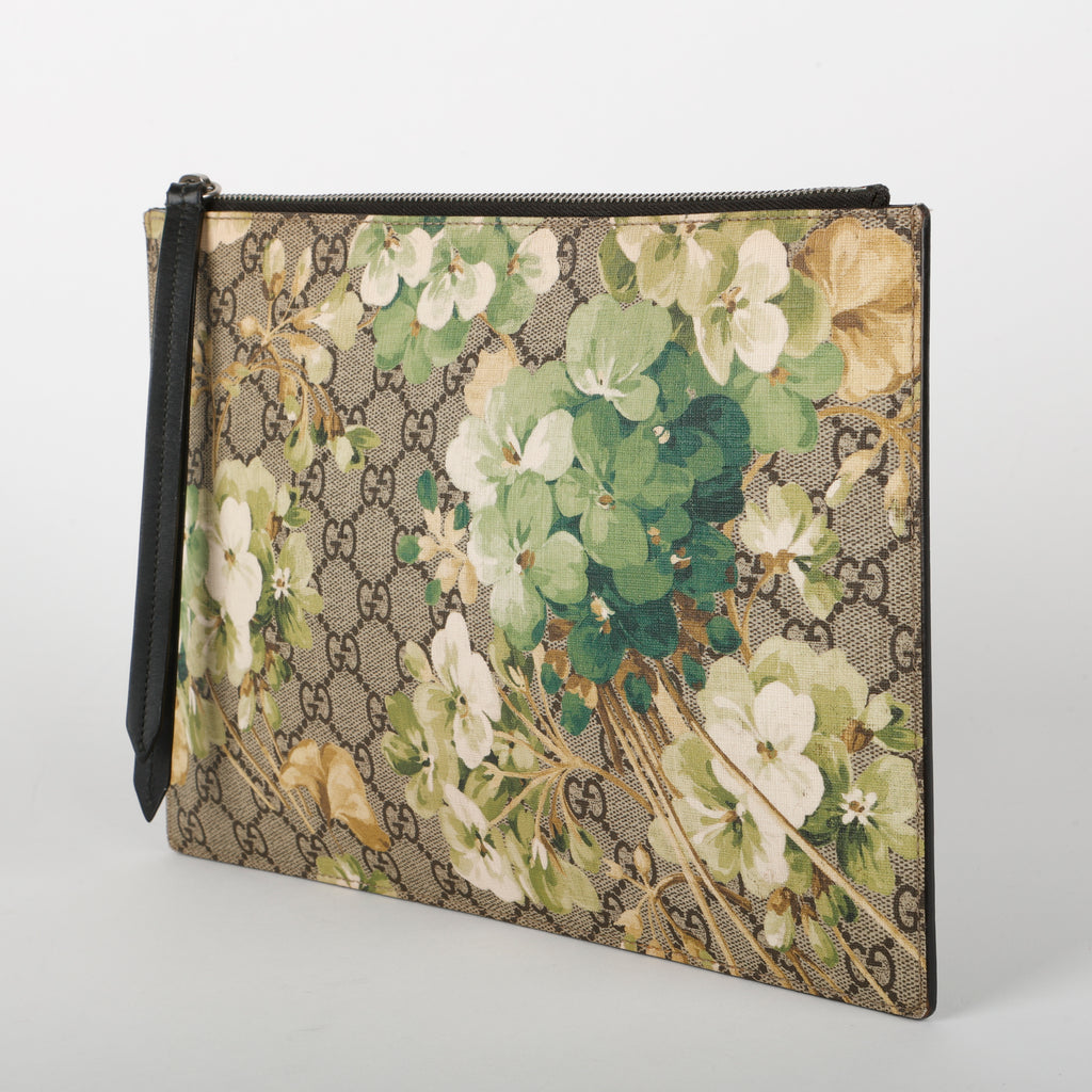 Large GG Blooms Zipped Pouch, Green